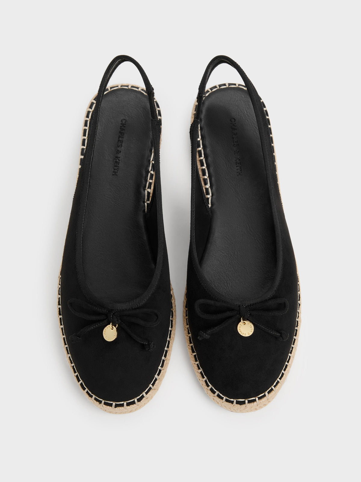 CHARLES & KEITH Discount / Faux Suede Bow Slingback Espadrilles - Black Textured