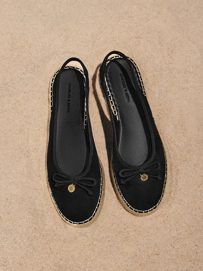 CHARLES & KEITH Discount / Faux Suede Bow Slingback Espadrilles - Black Textured