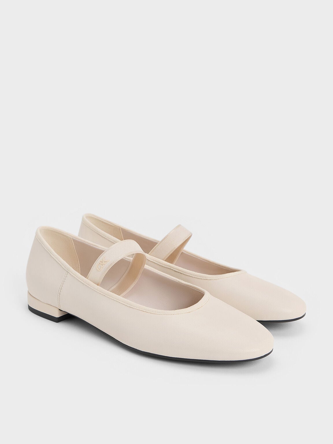 CHARLES & KEITH Premium / Leather Mary Jane Flats - Chalk