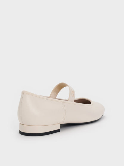 CHARLES & KEITH Premium / Leather Mary Jane Flats - Chalk