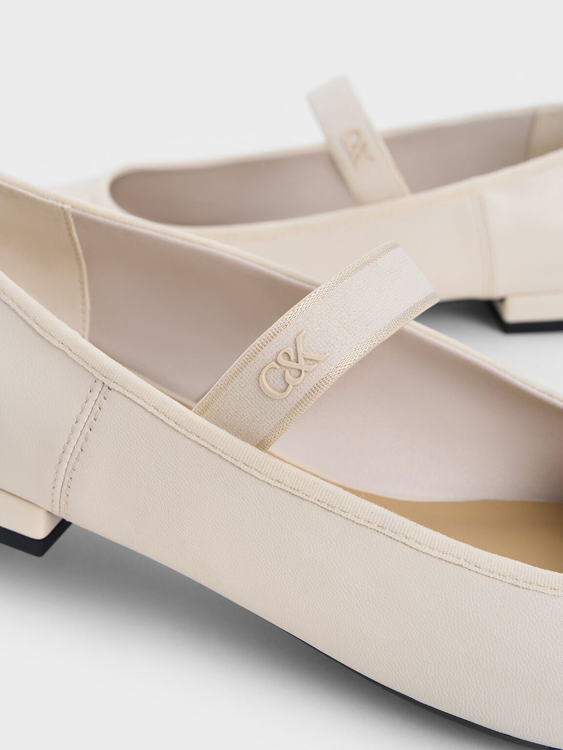 CHARLES & KEITH Premium / Leather Mary Jane Flats - Chalk