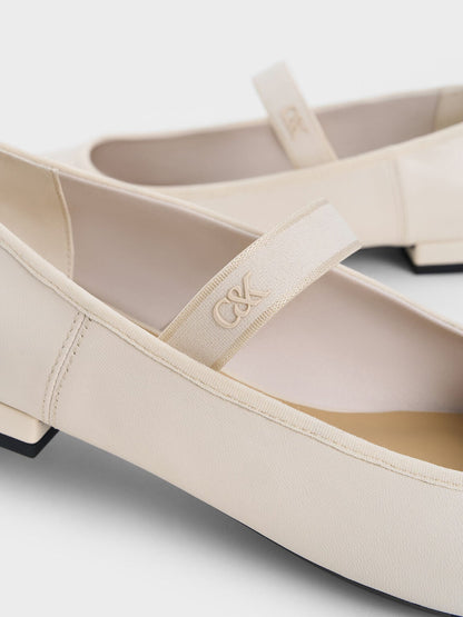 CHARLES & KEITH Premium / Leather Mary Jane Flats - Chalk