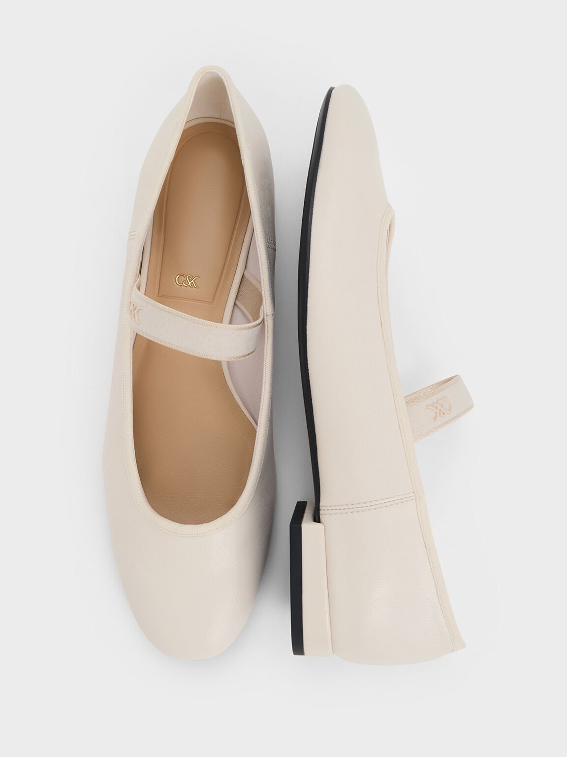 CHARLES & KEITH Premium / Leather Mary Jane Flats - Chalk