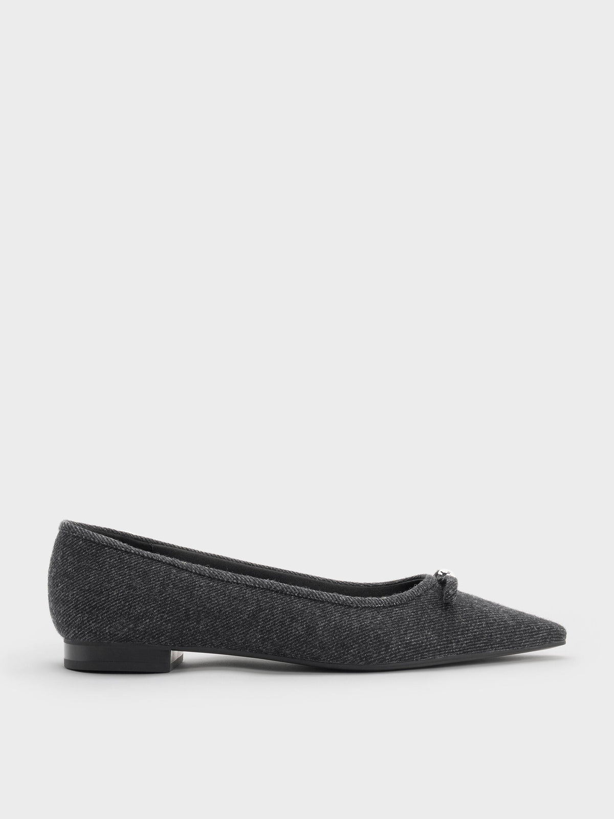 CHARLES & KEITH Special Offer / Felt Bow Pointed Ballet Flats - Dark Grey