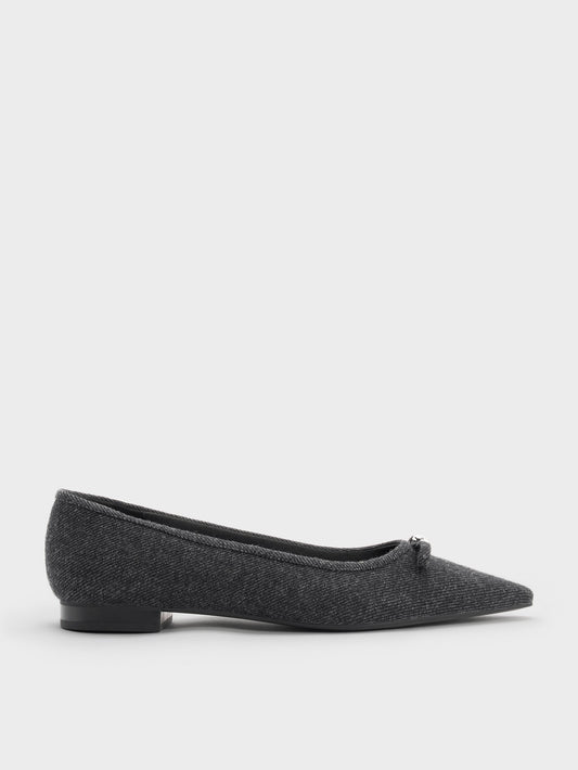 CHARLES & KEITH Special Offer / Felt Bow Pointed Ballet Flats - Dark Grey