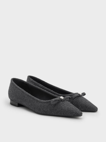 CHARLES & KEITH Special Offer / Felt Bow Pointed Ballet Flats - Dark Grey