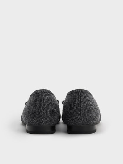 CHARLES & KEITH Special Offer / Felt Bow Pointed Ballet Flats - Dark Grey