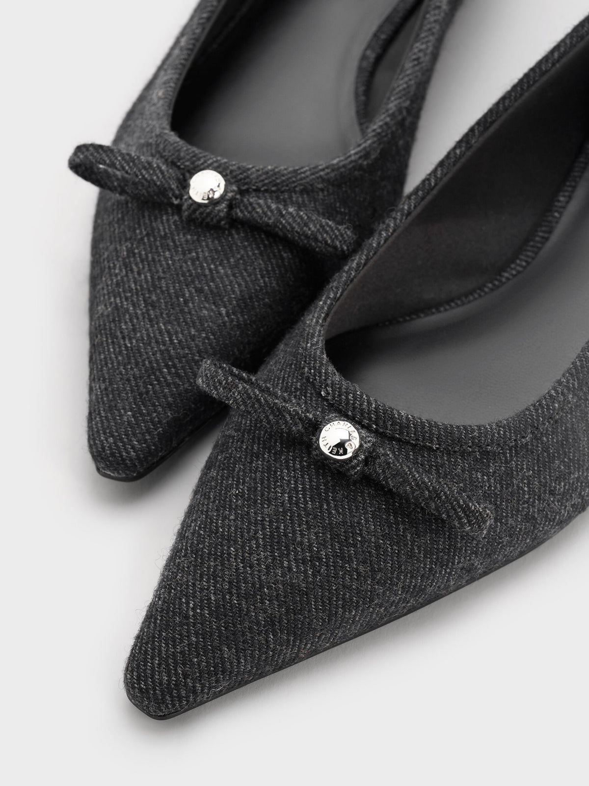 CHARLES & KEITH Special Offer / Felt Bow Pointed Ballet Flats - Dark Grey