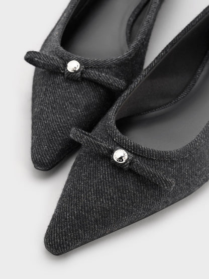 CHARLES & KEITH Special Offer / Felt Bow Pointed Ballet Flats - Dark Grey