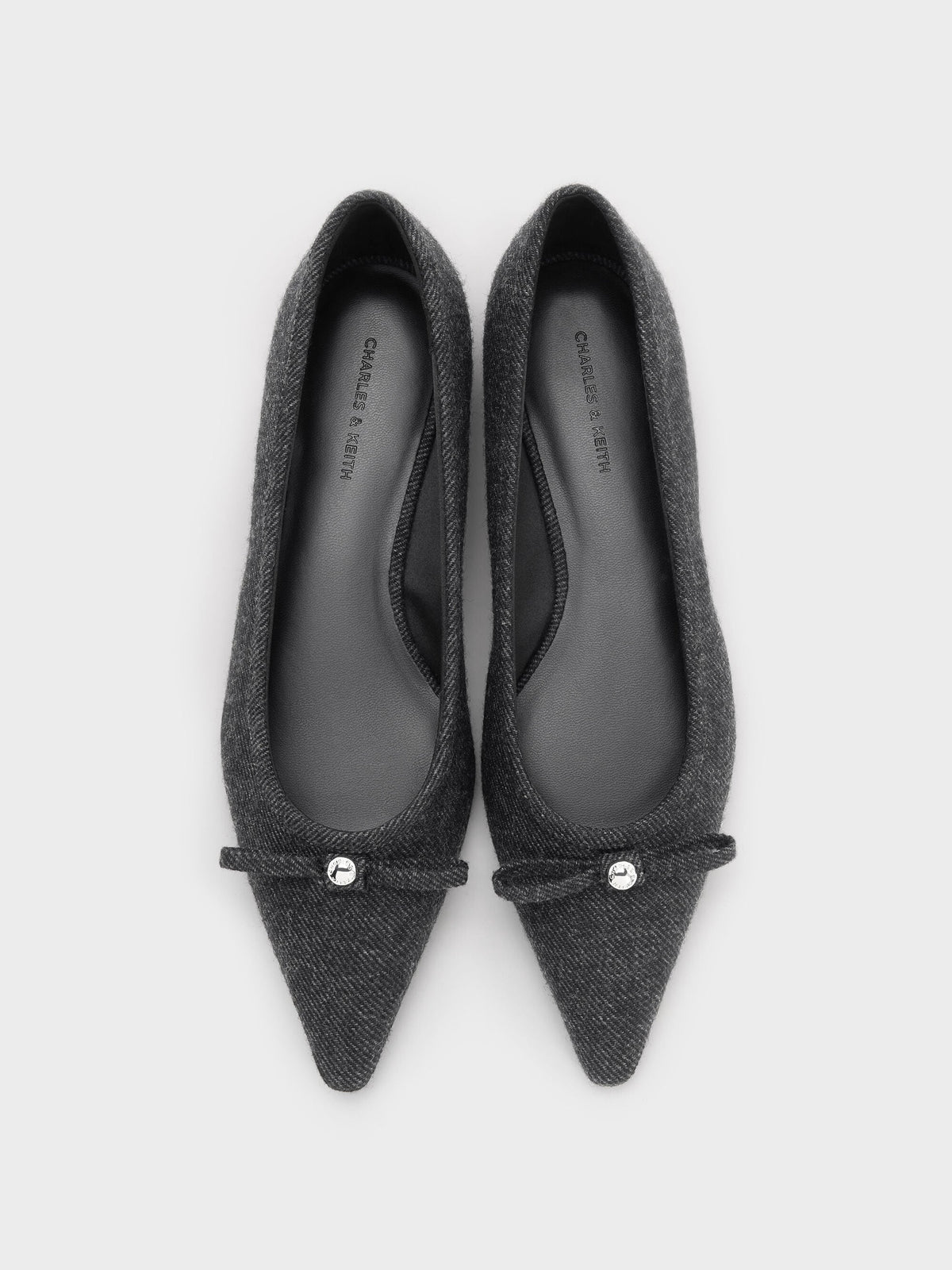 CHARLES & KEITH Special Offer / Felt Bow Pointed Ballet Flats - Dark Grey
