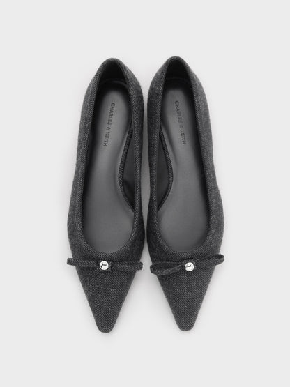 CHARLES & KEITH Special Offer / Felt Bow Pointed Ballet Flats - Dark Grey