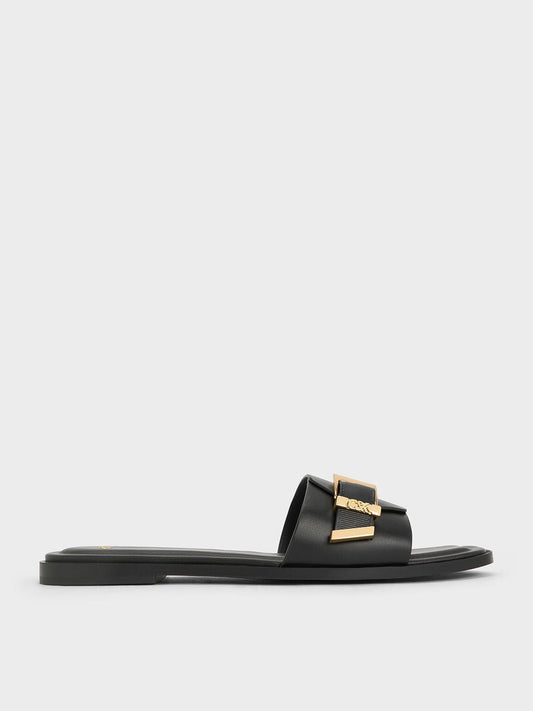 CHARLES & KEITH Recommended / Whitney Leather Slide Sandals - Black