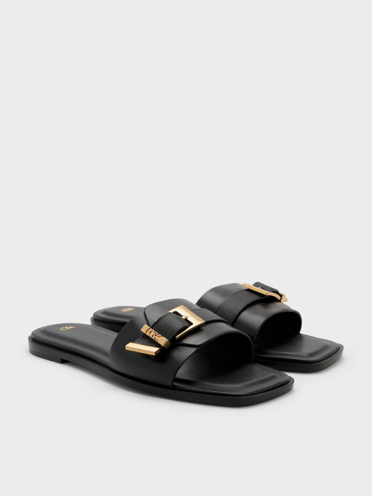 CHARLES & KEITH Recommended / Whitney Leather Slide Sandals - Black