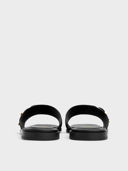 CHARLES & KEITH Recommended / Whitney Leather Slide Sandals - Black