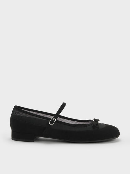 CHARLES & KEITH Value / Mulligan Faux Suede & Mesh Mary Janes - Black Textured
