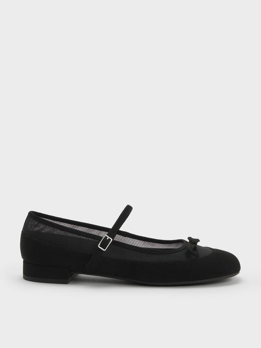 CHARLES & KEITH Value / Mulligan Faux Suede & Mesh Mary Janes - Black Textured