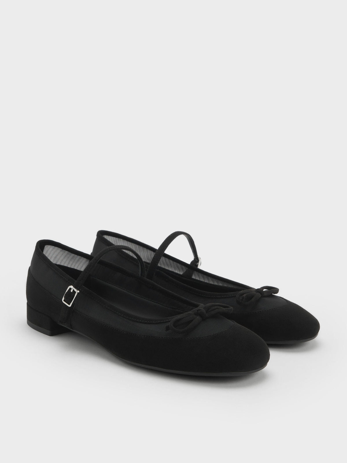 CHARLES & KEITH Value / Mulligan Faux Suede & Mesh Mary Janes - Black Textured