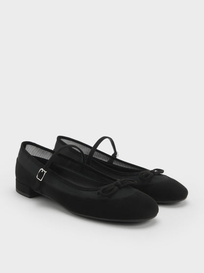 CHARLES & KEITH Value / Mulligan Faux Suede & Mesh Mary Janes - Black Textured