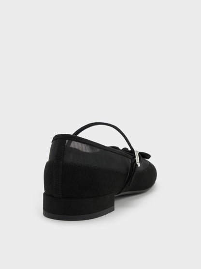 CHARLES & KEITH Value / Mulligan Faux Suede & Mesh Mary Janes - Black Textured