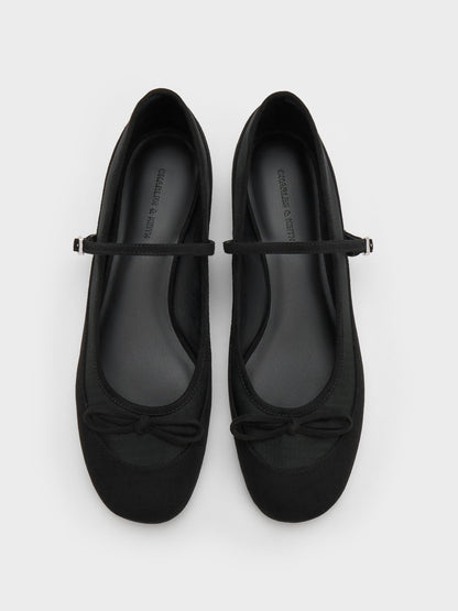 CHARLES & KEITH Value / Mulligan Faux Suede & Mesh Mary Janes - Black Textured