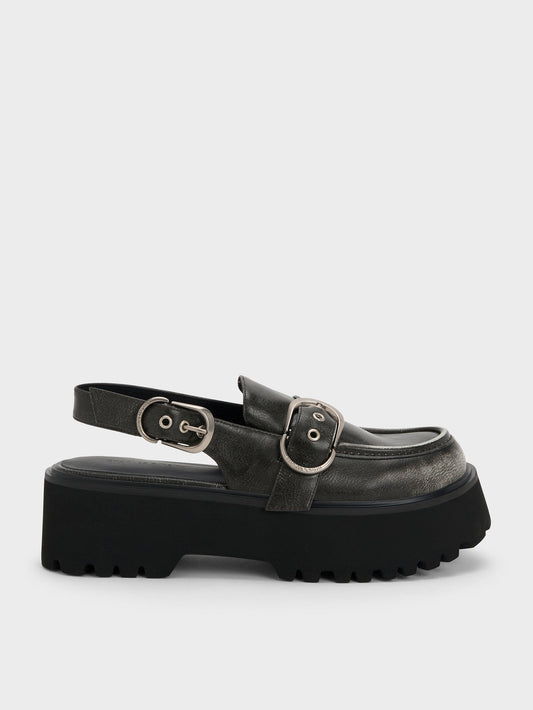 CHARLES & KEITH Discount / Eliot Platform Slingback Loafers - Grey