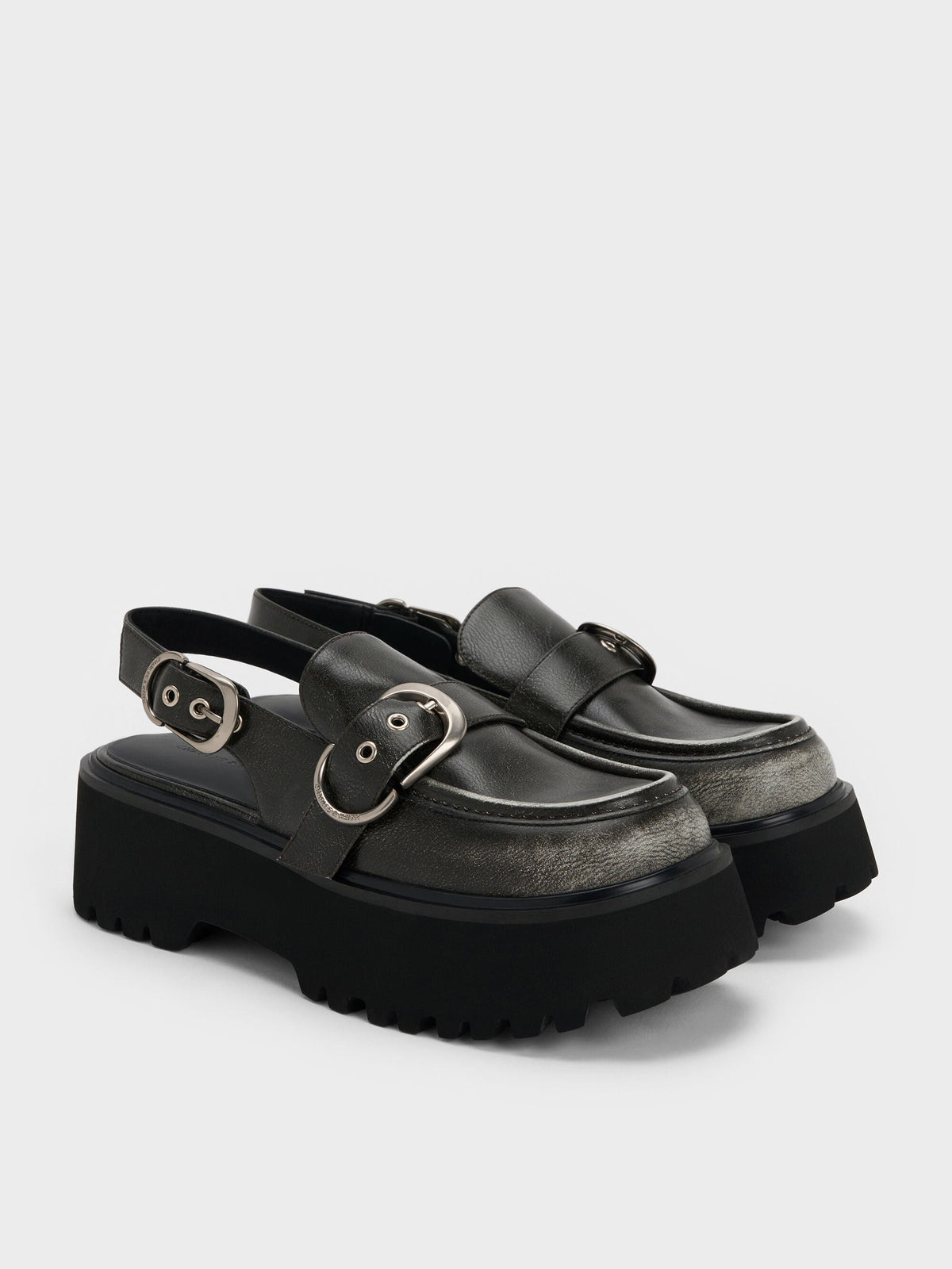 CHARLES & KEITH Discount / Eliot Platform Slingback Loafers - Grey