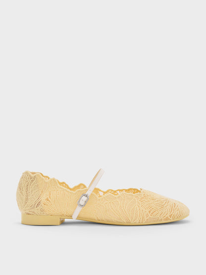 CHARLES & KEITH Value / Meja Floral Mary Jane Flats - Yellow