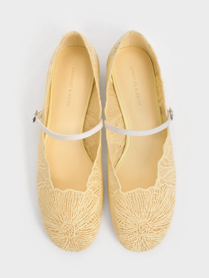 CHARLES & KEITH Value / Meja Floral Mary Jane Flats - Yellow