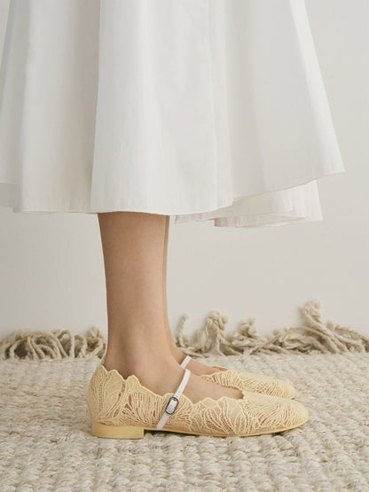 CHARLES & KEITH Value / Meja Floral Mary Jane Flats - Yellow