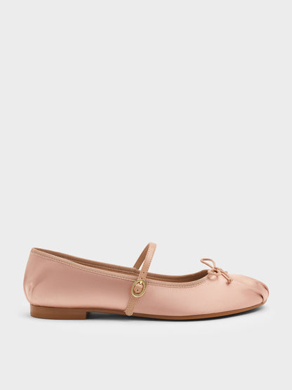 CHARLES & KEITH Value / Emiko Satin Bow Mary Jane Flats - Nude