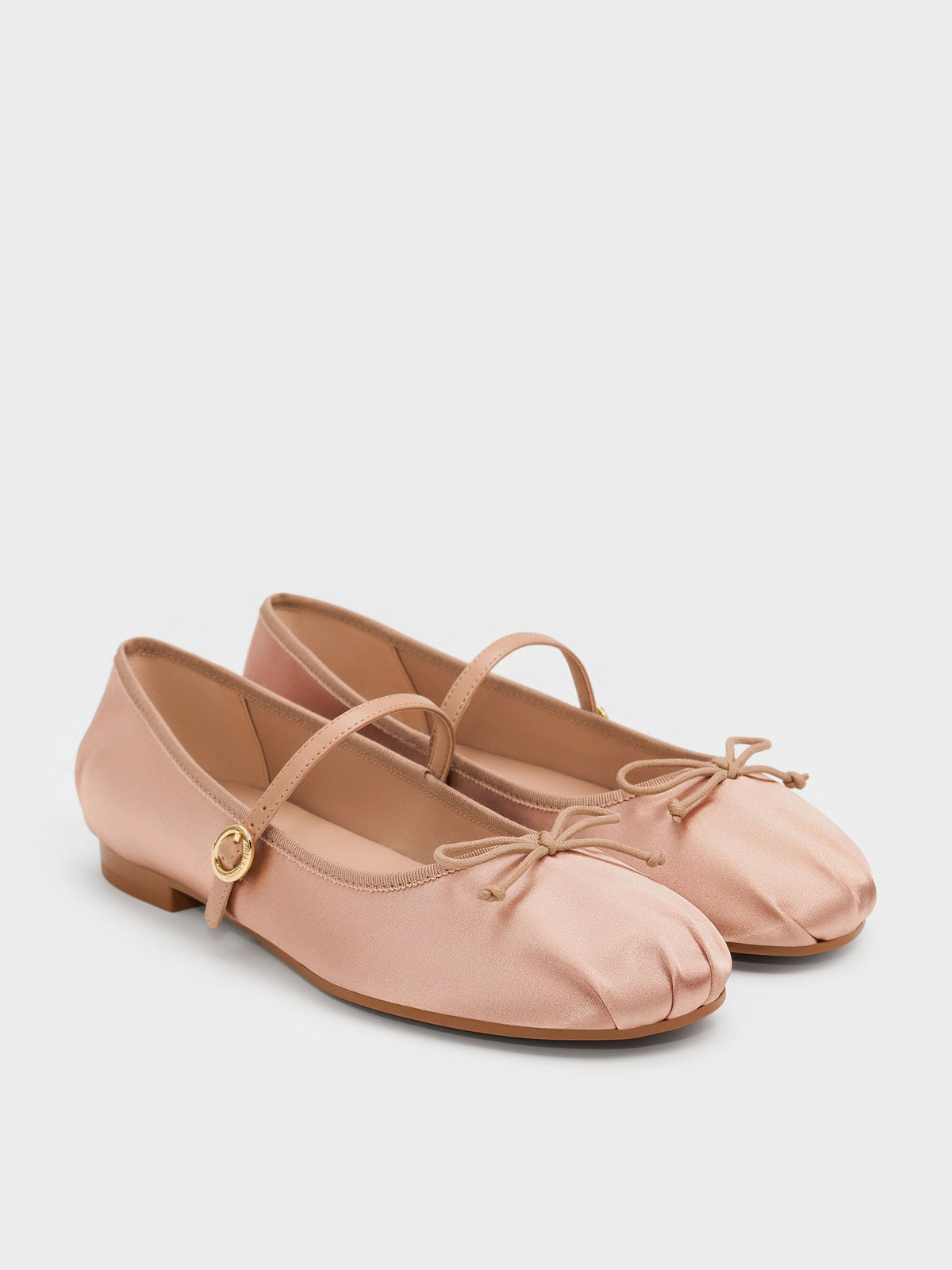 CHARLES & KEITH Value / Emiko Satin Bow Mary Jane Flats - Nude