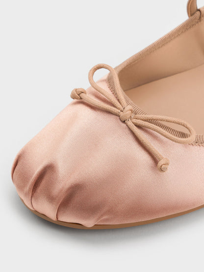 CHARLES & KEITH Value / Emiko Satin Bow Mary Jane Flats - Nude