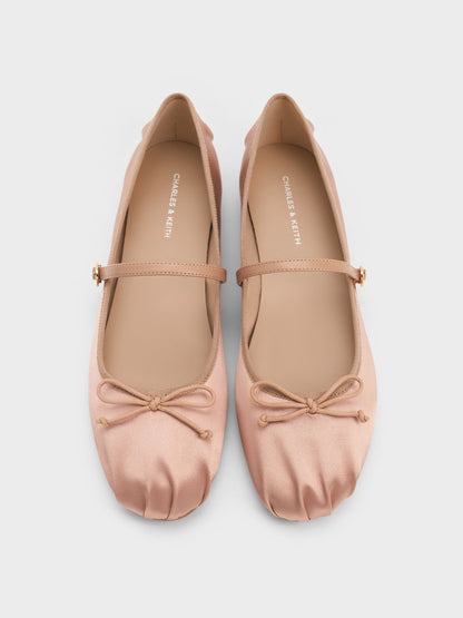 CHARLES & KEITH Value / Emiko Satin Bow Mary Jane Flats - Nude