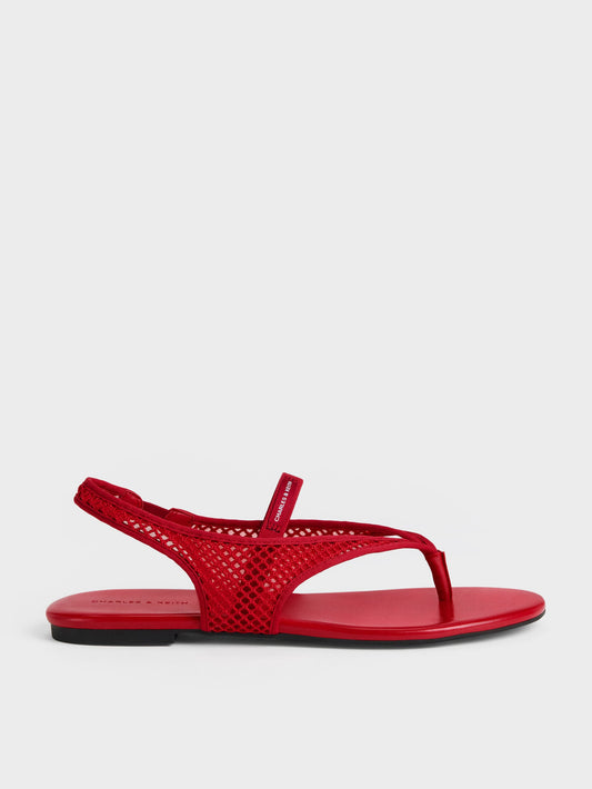 CHARLES & KEITH Best Seller / Ellory Mesh Thong Slingback Sandals - Red