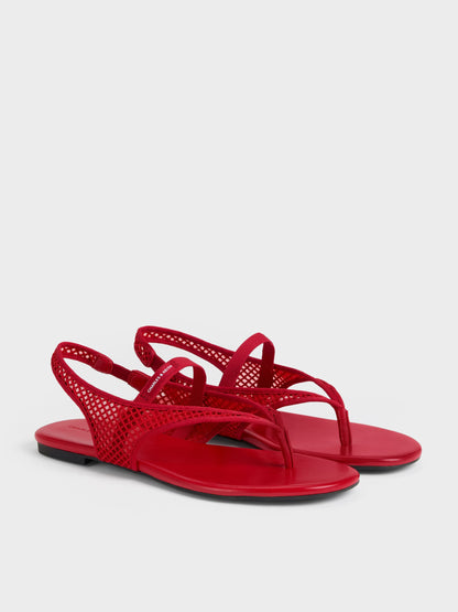CHARLES & KEITH Best Seller / Ellory Mesh Thong Slingback Sandals - Red