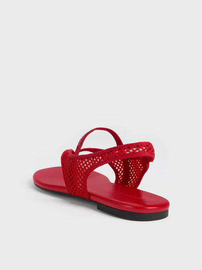 CHARLES & KEITH Best Seller / Ellory Mesh Thong Slingback Sandals - Red