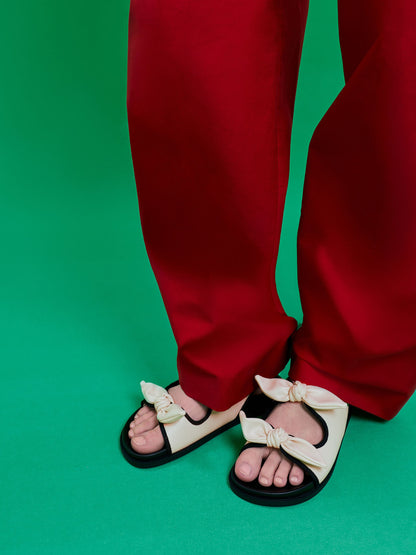 CHARLES & KEITH Deals / Contrast-Trim Knot-Bow Slingback Sandals - Chalk