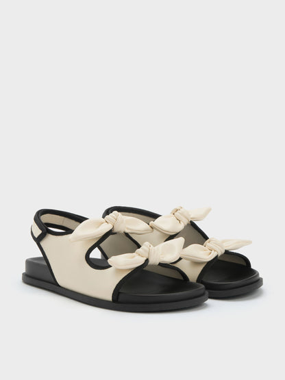CHARLES & KEITH Deals / Contrast-Trim Knot-Bow Slingback Sandals - Chalk