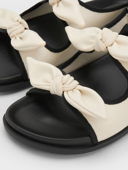 CHARLES & KEITH Deals / Contrast-Trim Knot-Bow Slingback Sandals - Chalk