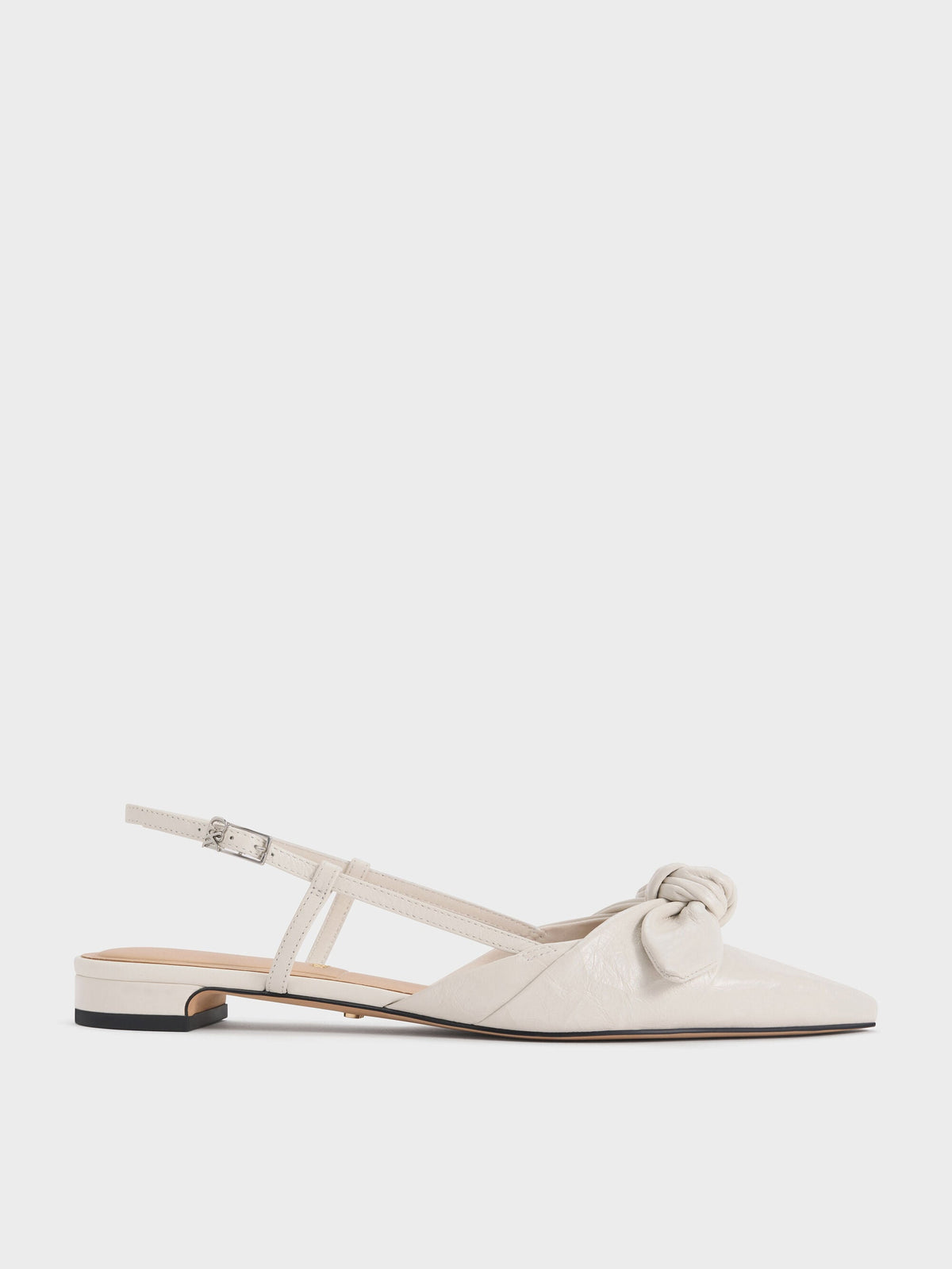 CHARLES & KEITH Trending / Jayce Leather Knot-Bow Slingback Flats - White