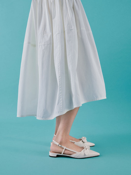 CHARLES & KEITH Trending / Jayce Leather Knot-Bow Slingback Flats - White