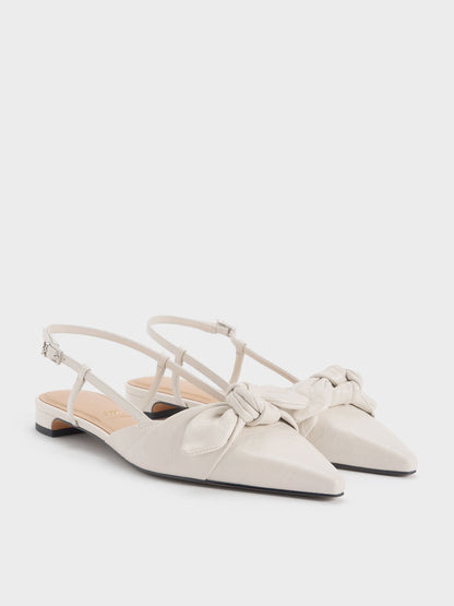 CHARLES & KEITH Trending / Jayce Leather Knot-Bow Slingback Flats - White
