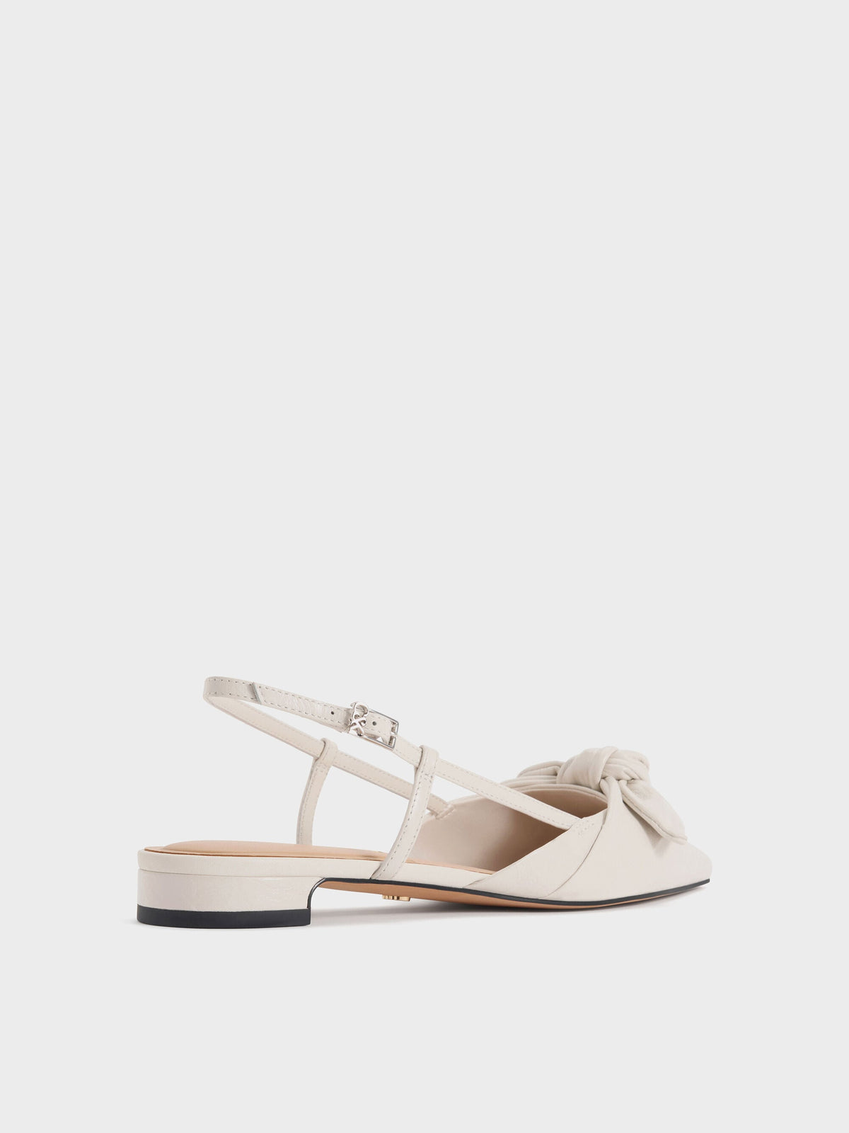 CHARLES & KEITH Trending / Jayce Leather Knot-Bow Slingback Flats - White