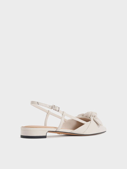 CHARLES & KEITH Trending / Jayce Leather Knot-Bow Slingback Flats - White