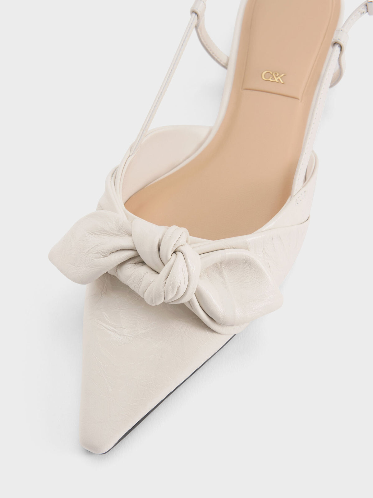 CHARLES & KEITH Trending / Jayce Leather Knot-Bow Slingback Flats - White