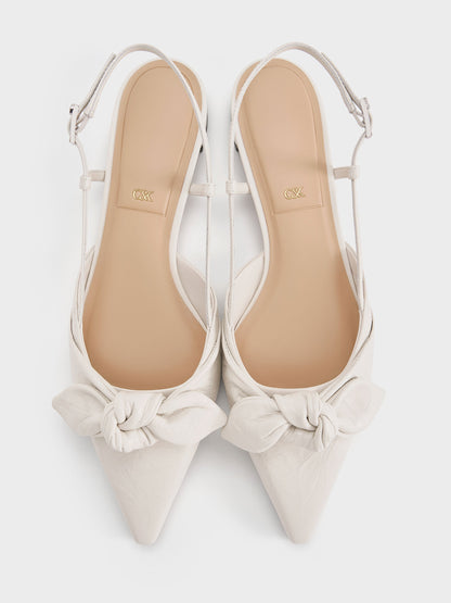 CHARLES & KEITH Trending / Jayce Leather Knot-Bow Slingback Flats - White
