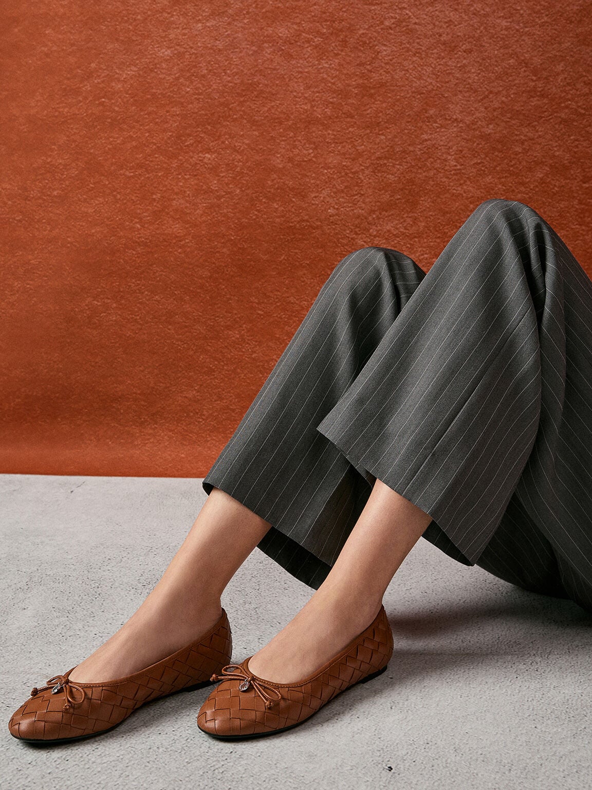 CHARLES & KEITH Deals / Ivette Woven Bow Ballet Flats - Brown