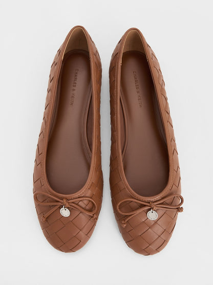 CHARLES & KEITH Deals / Ivette Woven Bow Ballet Flats - Brown