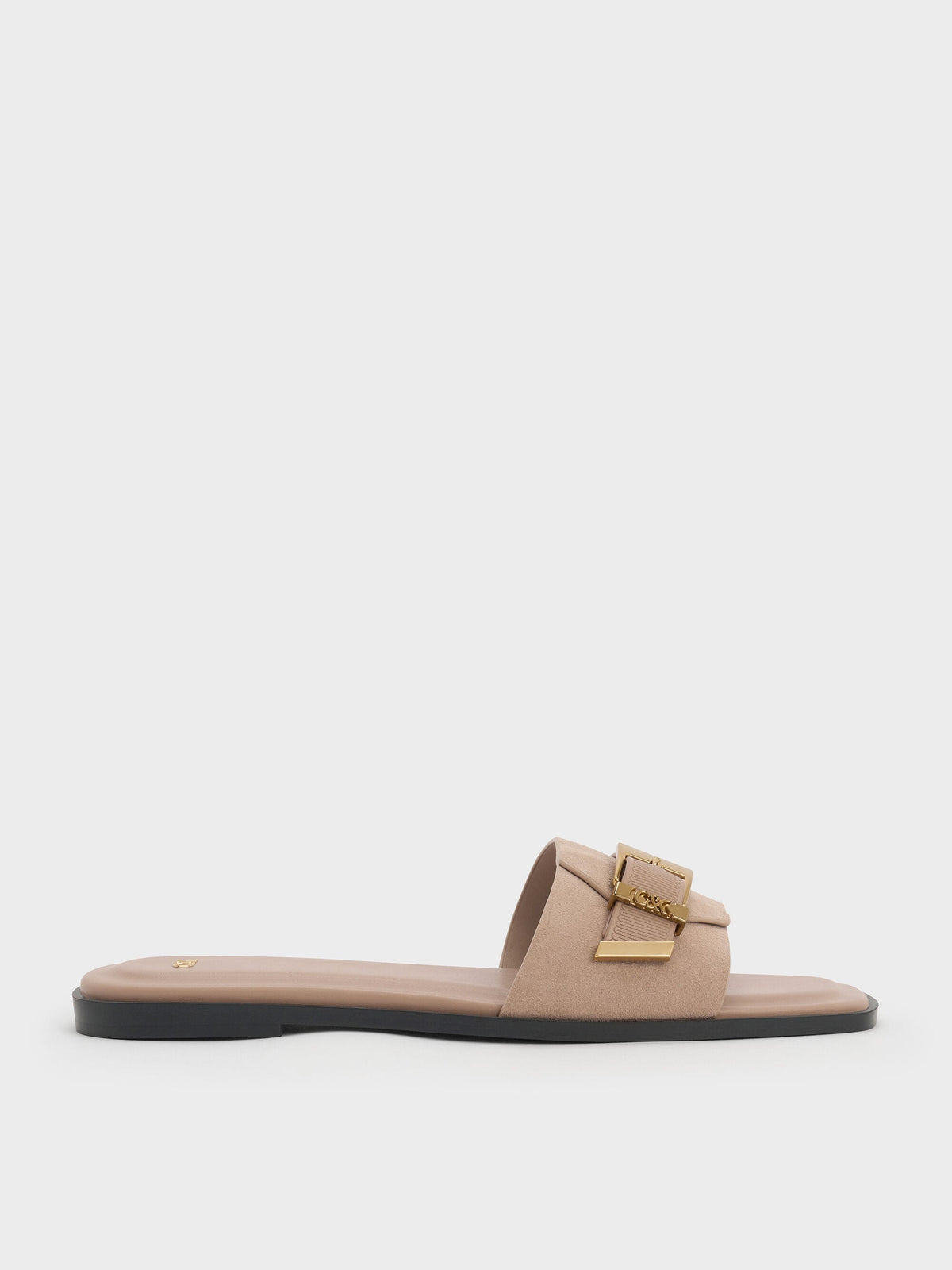 CHARLES & KEITH Popular / Whitney Suede & Leather Slide Sandals - Taupe
