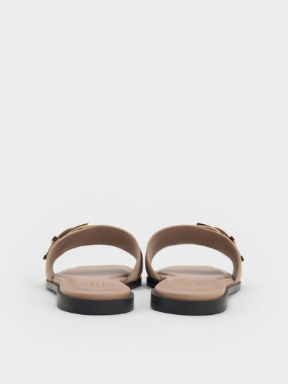 CHARLES & KEITH Popular / Whitney Suede & Leather Slide Sandals - Taupe